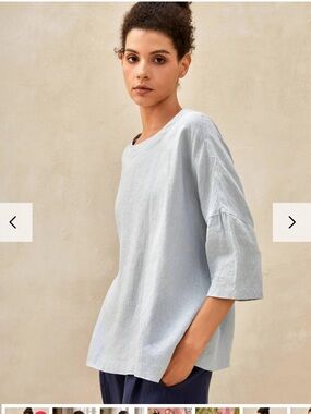 Lintico Aurora Ice Blue Linen 3/4 Sleeve Top. Size XL.